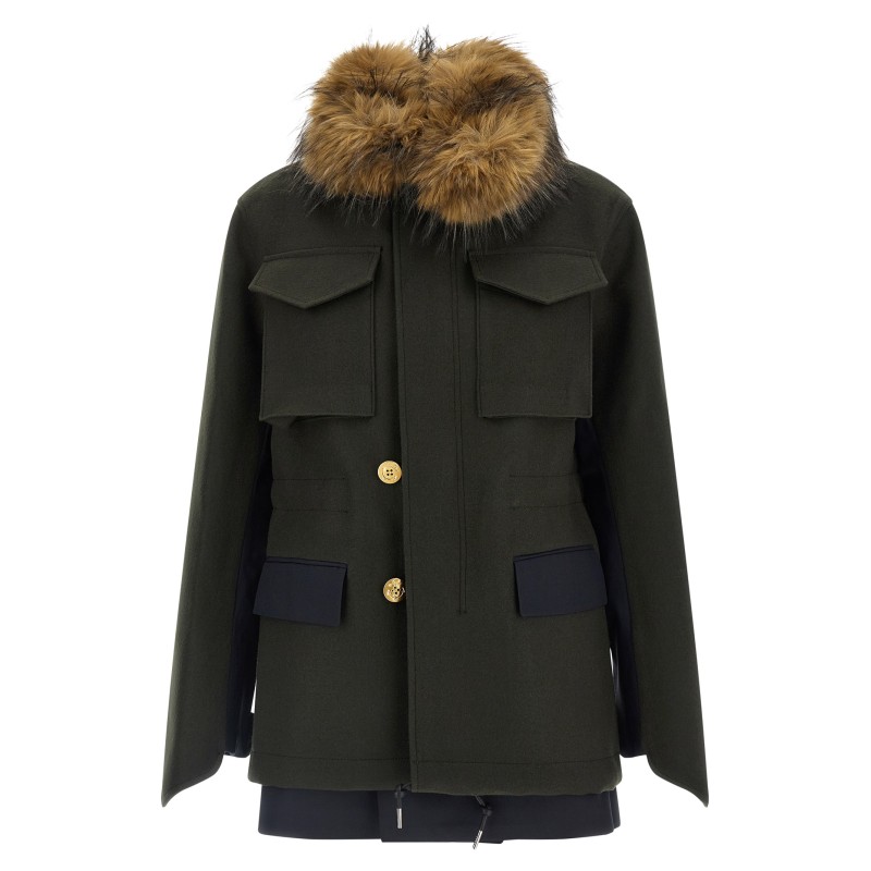 Wool coat with fur insert