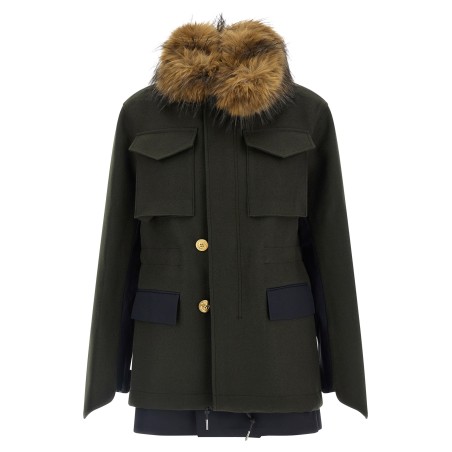 Wool coat with fur insert