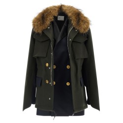 Wool coat with fur insert