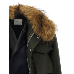 Wool coat with fur insert