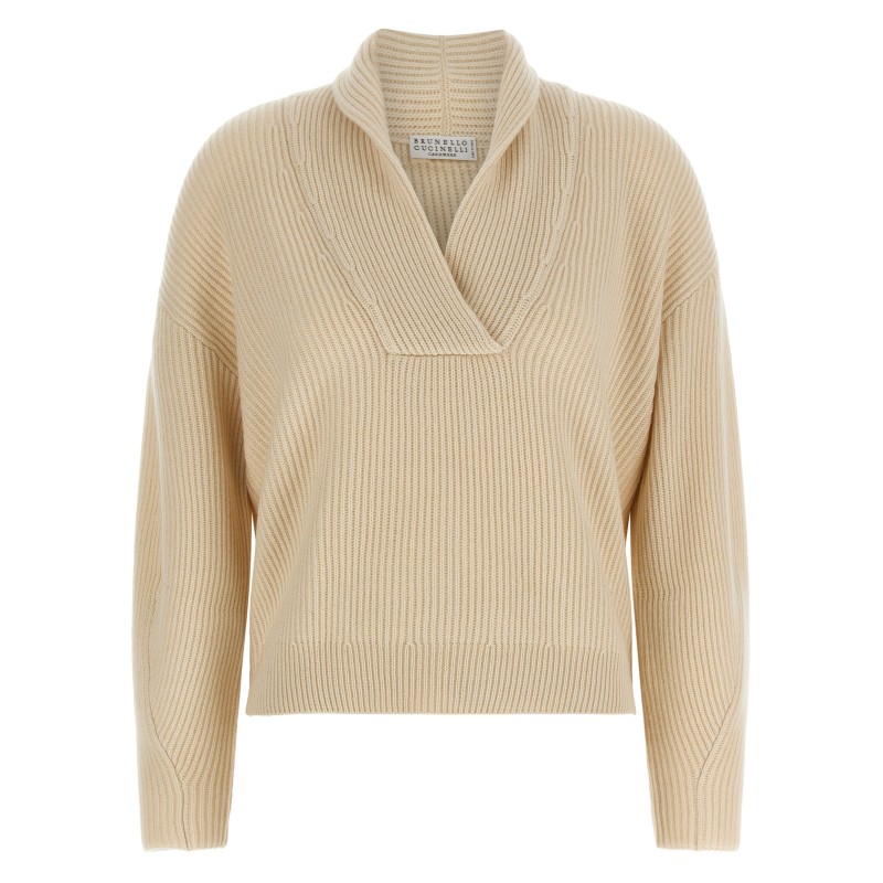 Shawl neck ribbed sweater