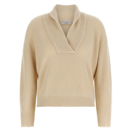 Shawl neck ribbed sweater