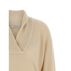 Shawl neck ribbed sweater