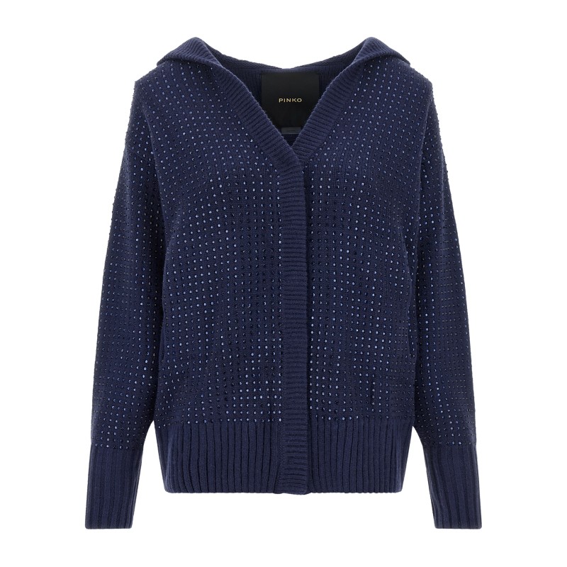 'Seicento' cardigan with rhinestones and hood