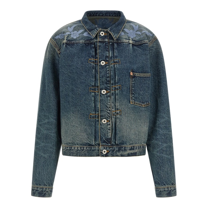 Floral embroidery denim jacket