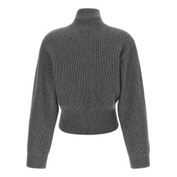 Ribbed cardigan with leather detail