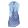 Dress with removable crystals and feathers