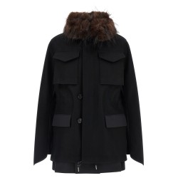 Wool coat with fur insert