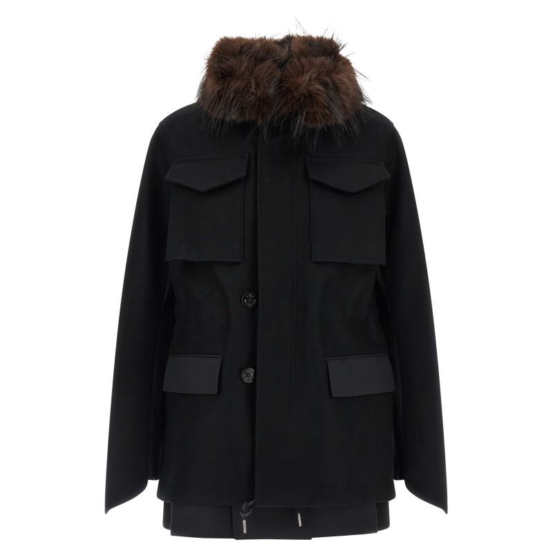 Wool coat with fur insert