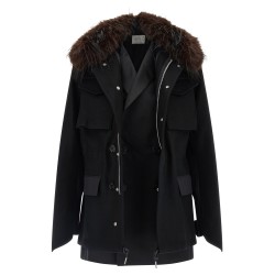 Wool coat with fur insert