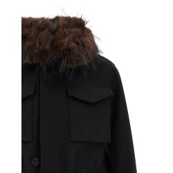 Wool coat with fur insert