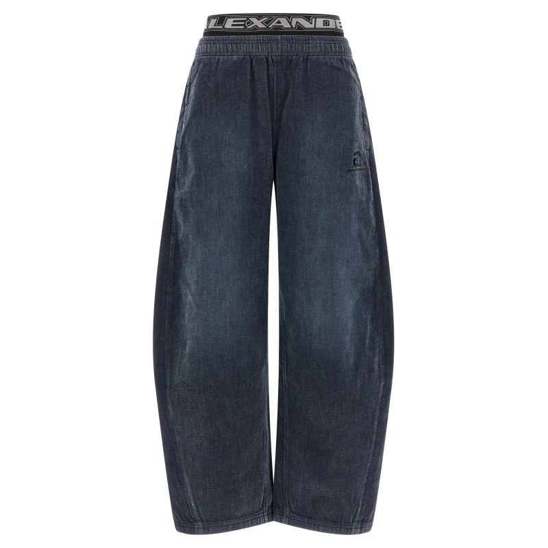 Denim pants with elastic waistband