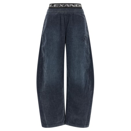 Denim pants with elastic waistband