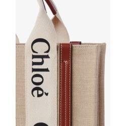 Woody linen and leather Tote Bag