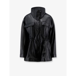 Leather jacket with adjustable drawstring waist