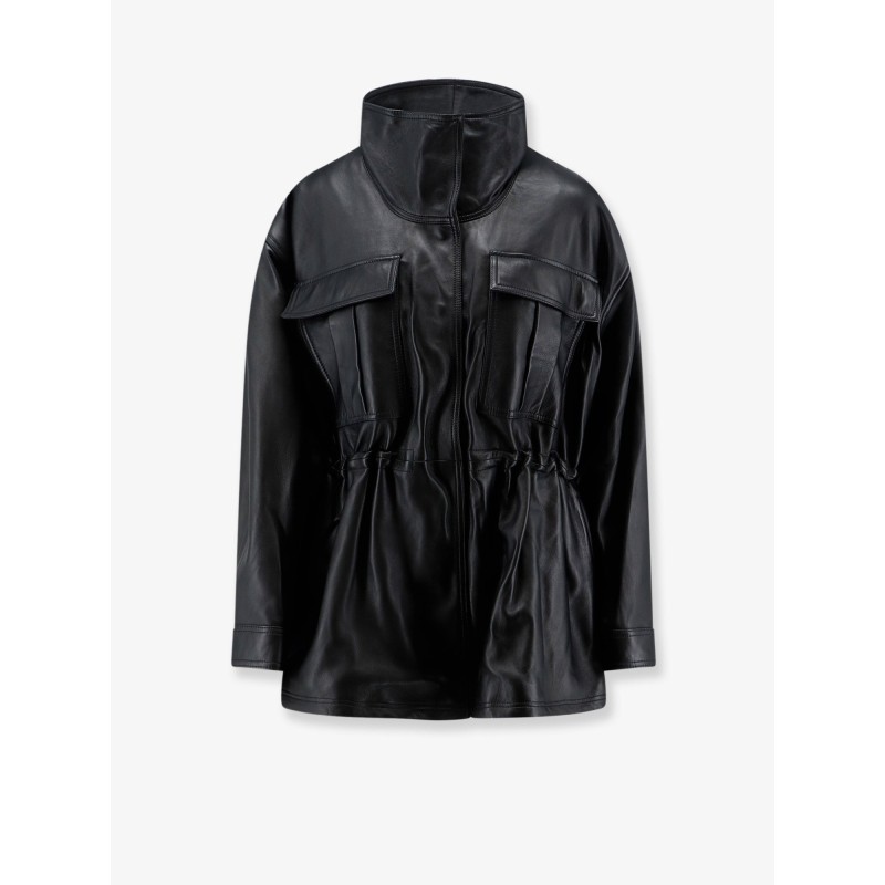Leather jacket with adjustable drawstring waist