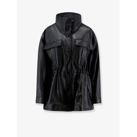Leather jacket with adjustable drawstring waist