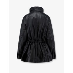 Leather jacket with adjustable drawstring waist