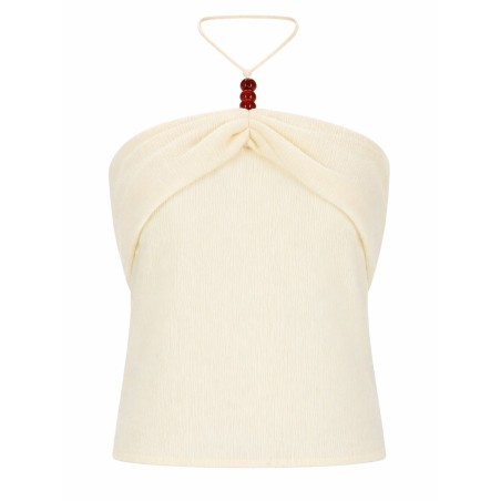 TOP "HALTERNECK" DRAPPEGGIATO CON PERLINE