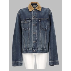giacca in denim con colletto in velluto