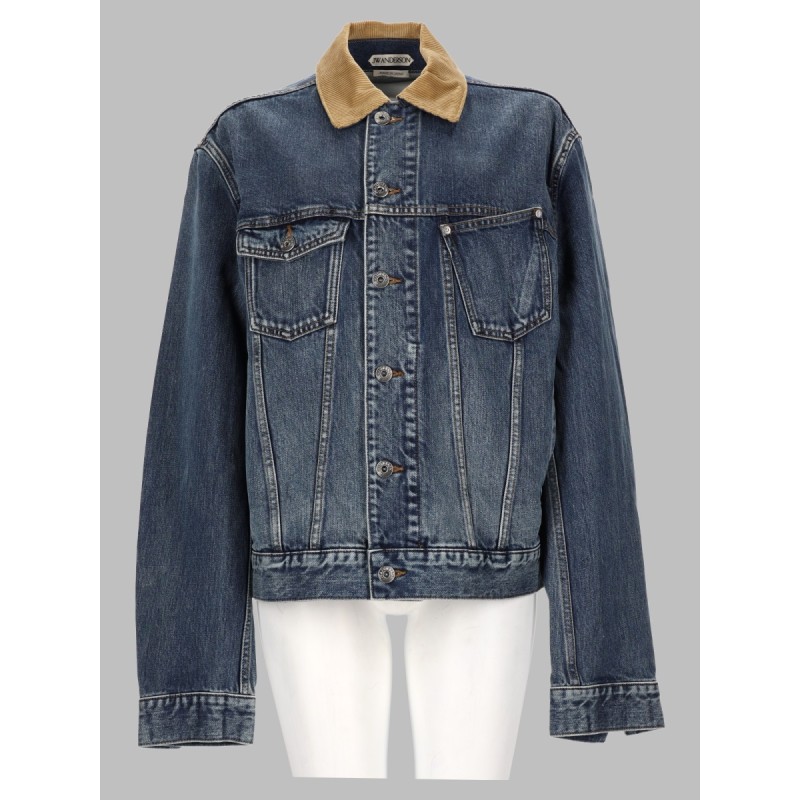 giacca in denim con colletto in velluto