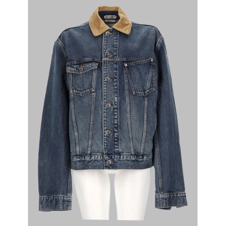 giacca in denim con colletto in velluto