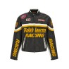 Leather biker jacket with patch