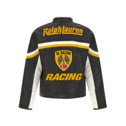 Leather biker jacket with patch