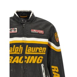 Leather biker jacket with patch