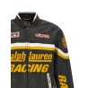 Leather biker jacket with patch