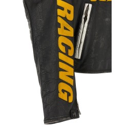 Leather biker jacket with patch