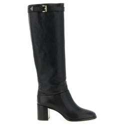 High boots with buckle and logo