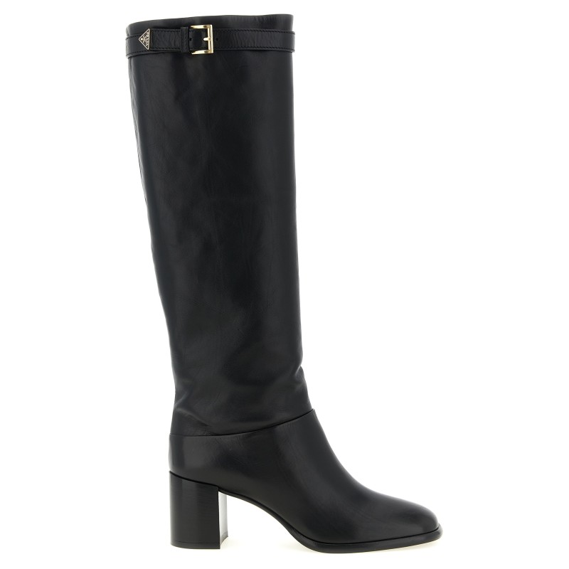 High boots with buckle and logo