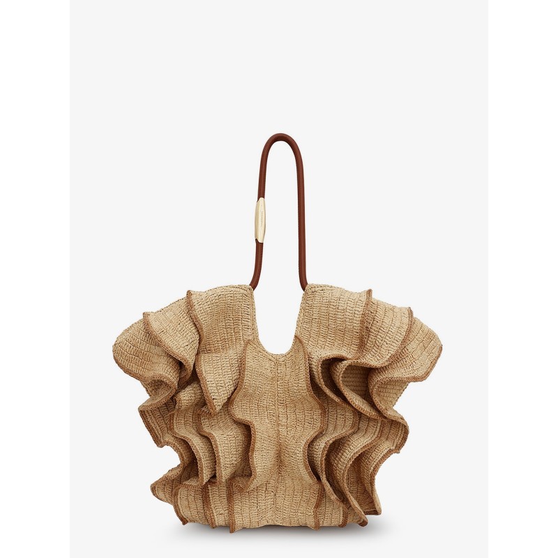 Goldentime raffia shoulder bag with ruffles