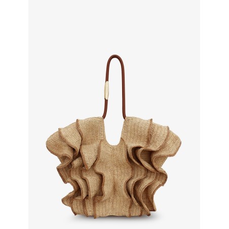 Goldentime raffia shoulder bag with ruffles