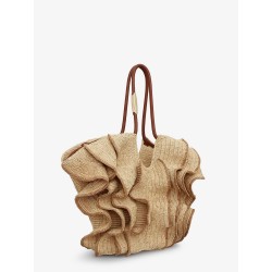 Goldentime raffia shoulder bag with ruffles