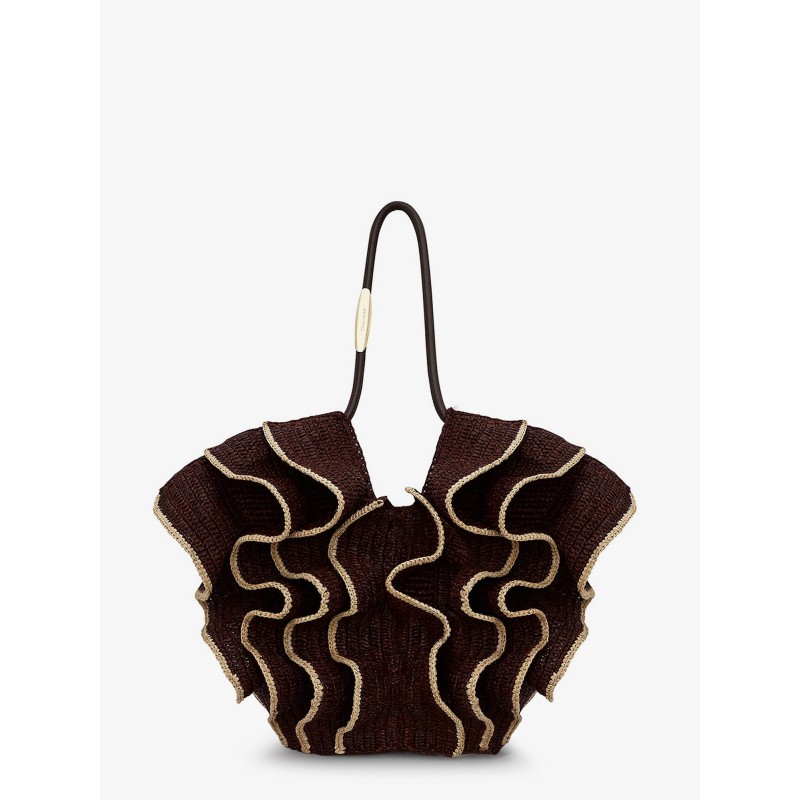 Goldentime raffia shoulder bag with ruffles