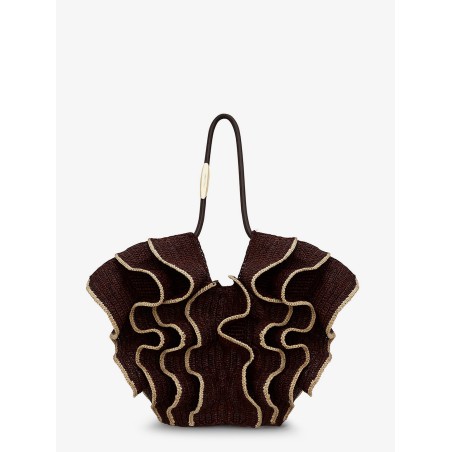 Goldentime raffia shoulder bag with ruffles