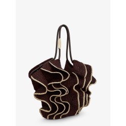 Goldentime raffia shoulder bag with ruffles