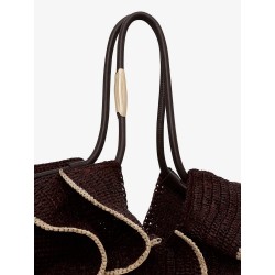 Goldentime raffia shoulder bag with ruffles