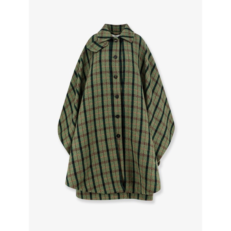 Madras wool cape coat