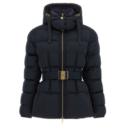 Belted down jacket with logo buckle