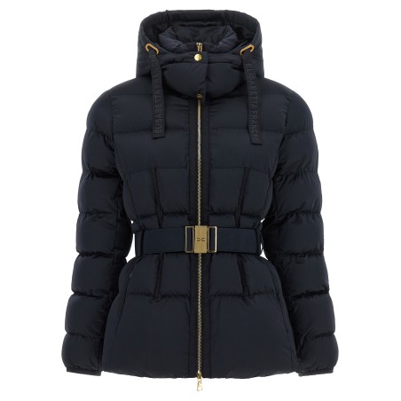 Belted down jacket with logo buckle