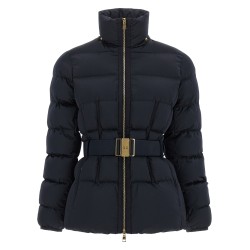Belted down jacket with logo buckle