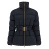 Belted down jacket with logo buckle