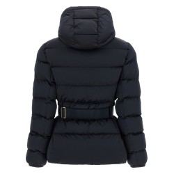 Belted down jacket with logo buckle