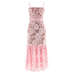 'Pink Crochet Lace Midi' dress