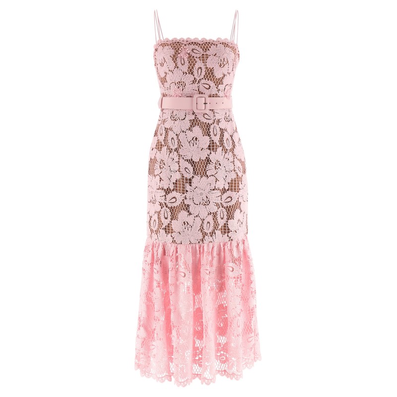 'Pink Crochet Lace Midi' dress