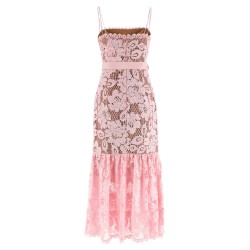 'Pink Crochet Lace Midi' dress