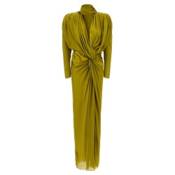 Draped silk dress with knot